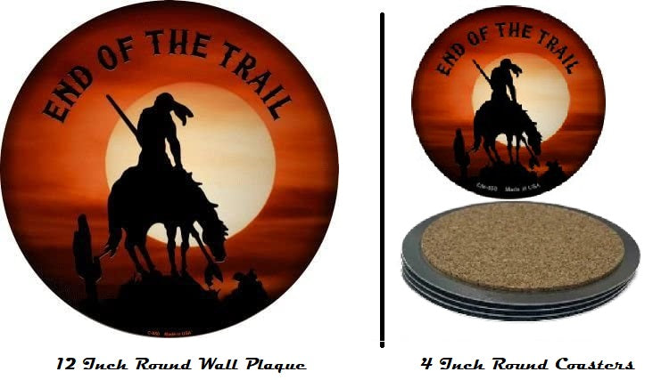 End of The Trail Circular Wall Sign and Coaster Set