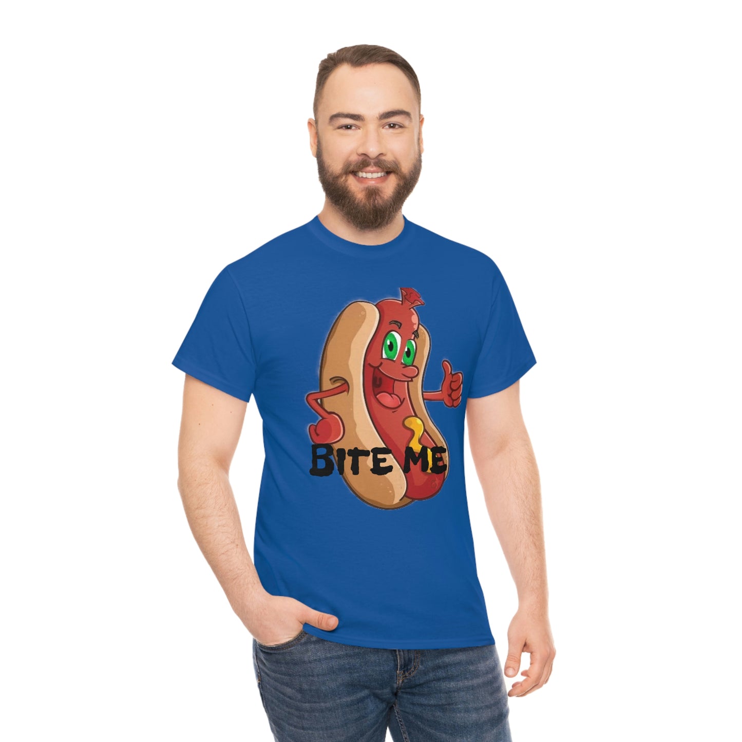 Bite Me Unisex Heavy Cotton Tee Blue Male Model