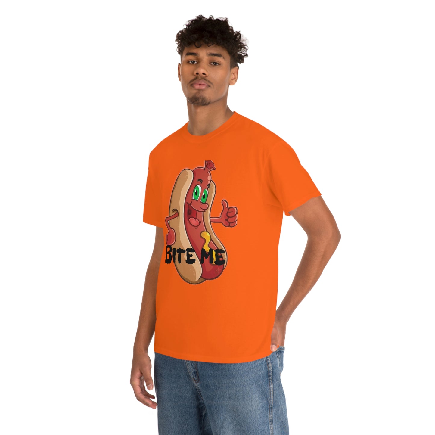 Bite Me Unisex Heavy Cotton Orange Tee Male Model