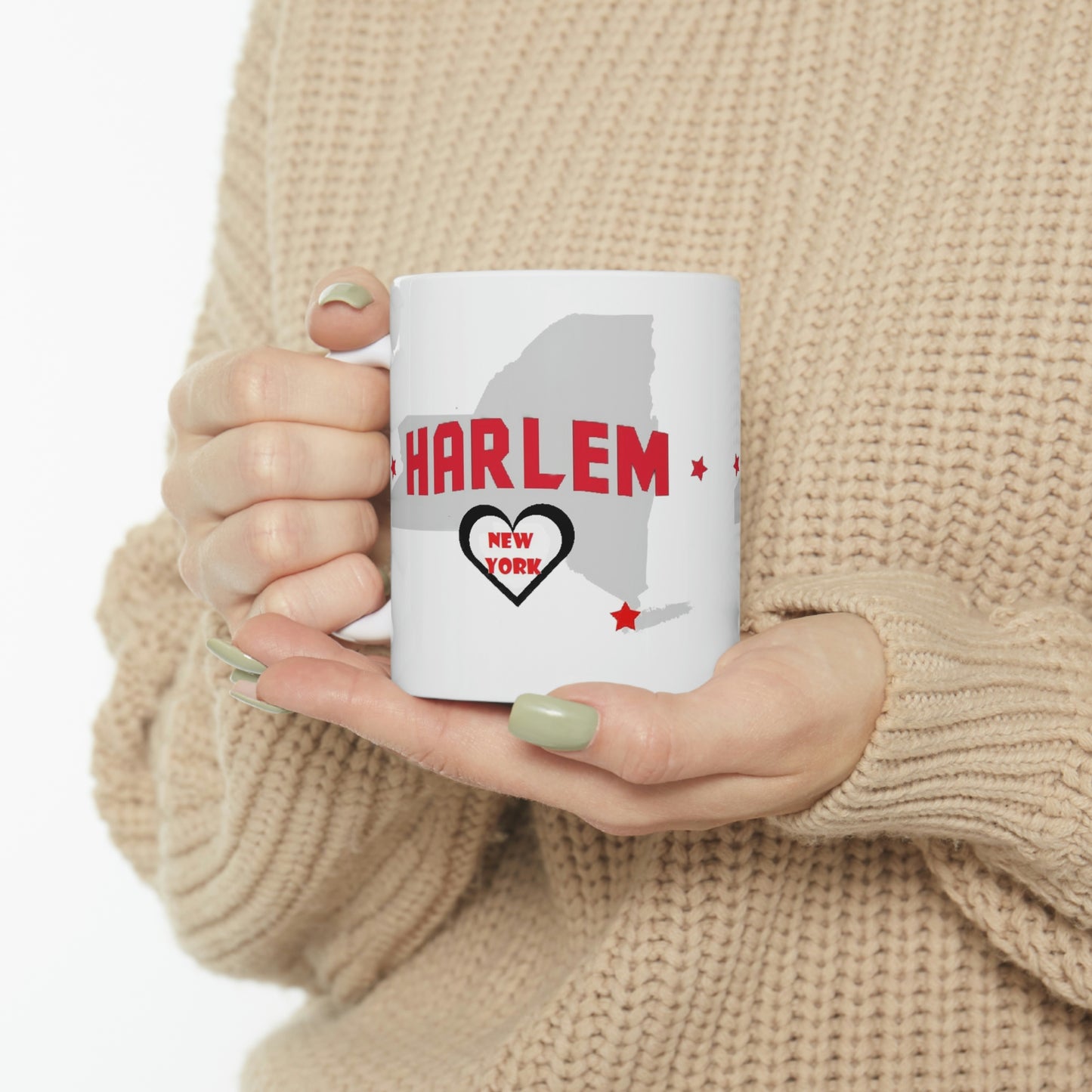Harlem New York State Map Ceramic Mug In Habd