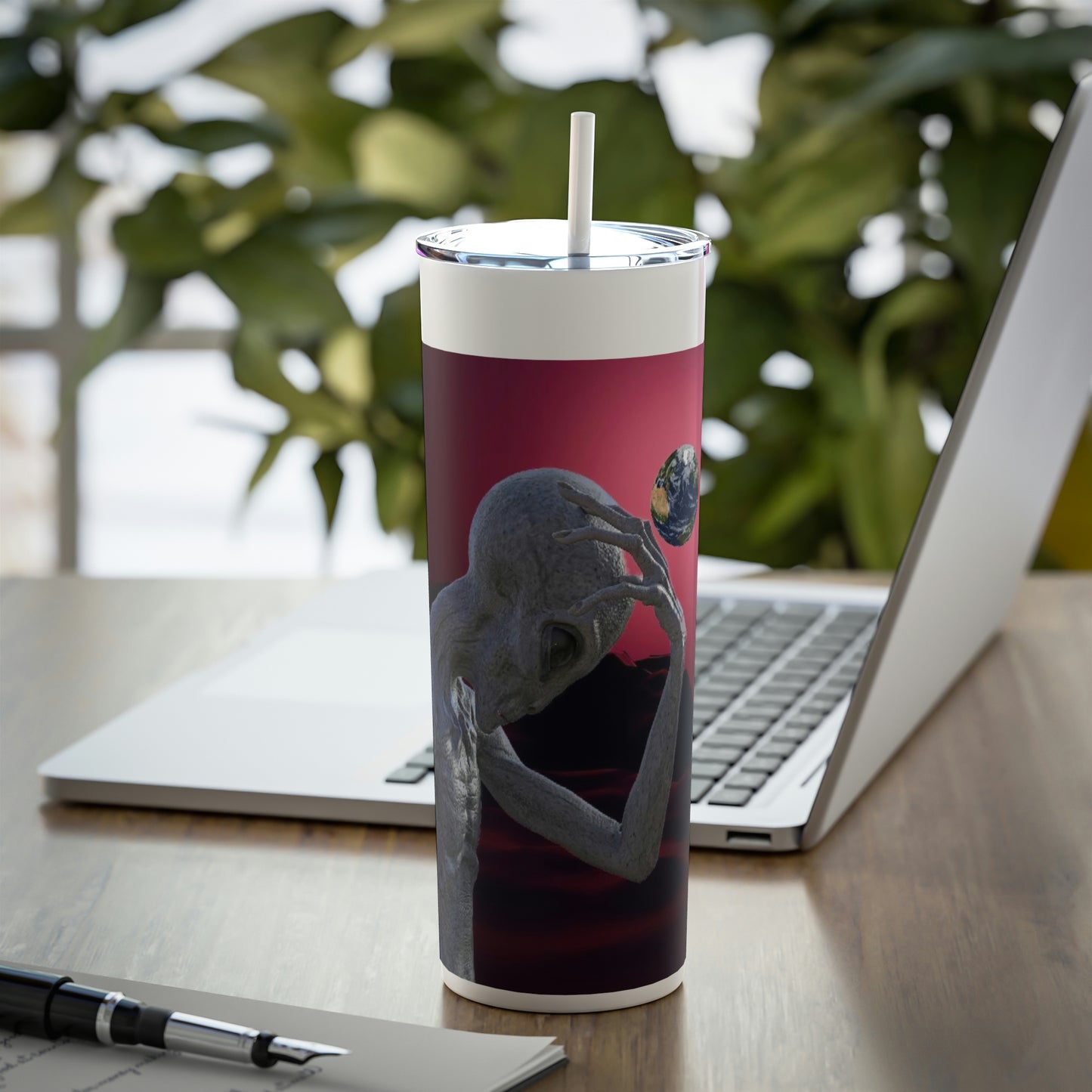 Alien Head Smack Skinny Steel Tumbler with Straw, 20oz