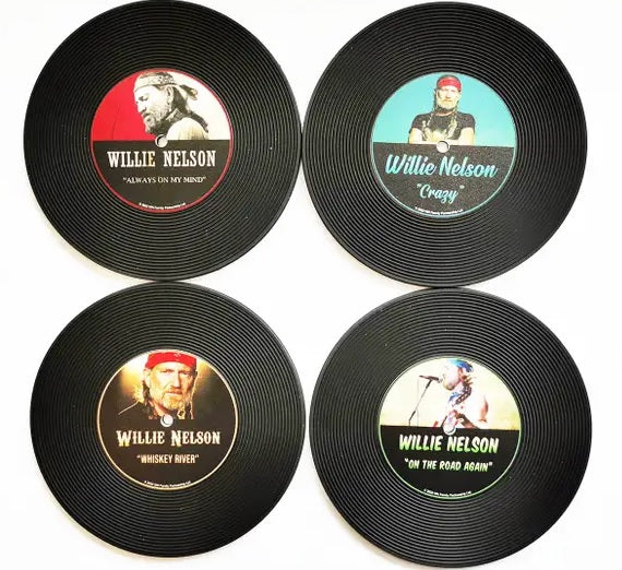 Willie Nelson Vinyl Circular Coaster Set of 4