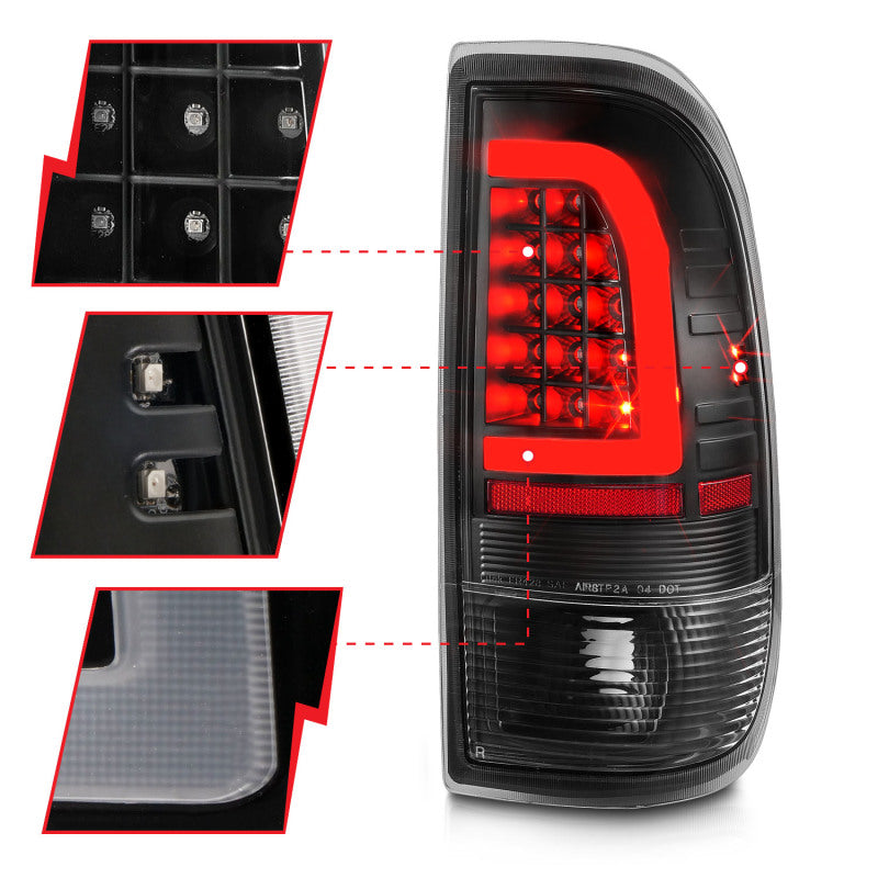Car tail light assembly with close-up insets on a white background