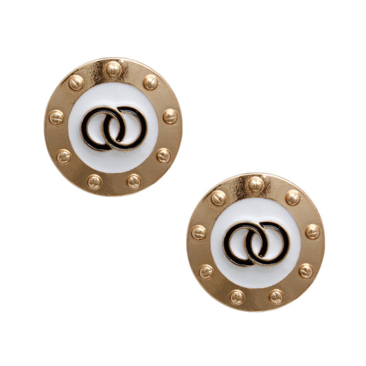 Gold Studded and White Earrings