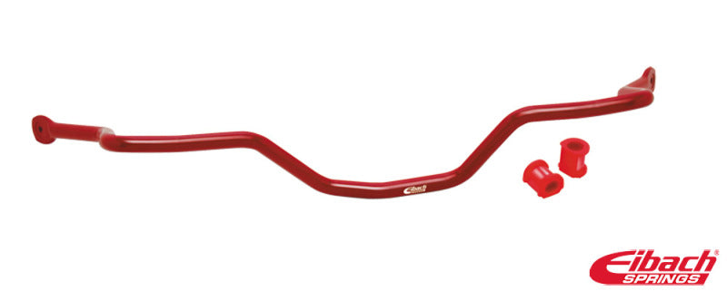 Red suspension stabilizer bar with two red washers on a white background, featuring the Eibach Springs logo.