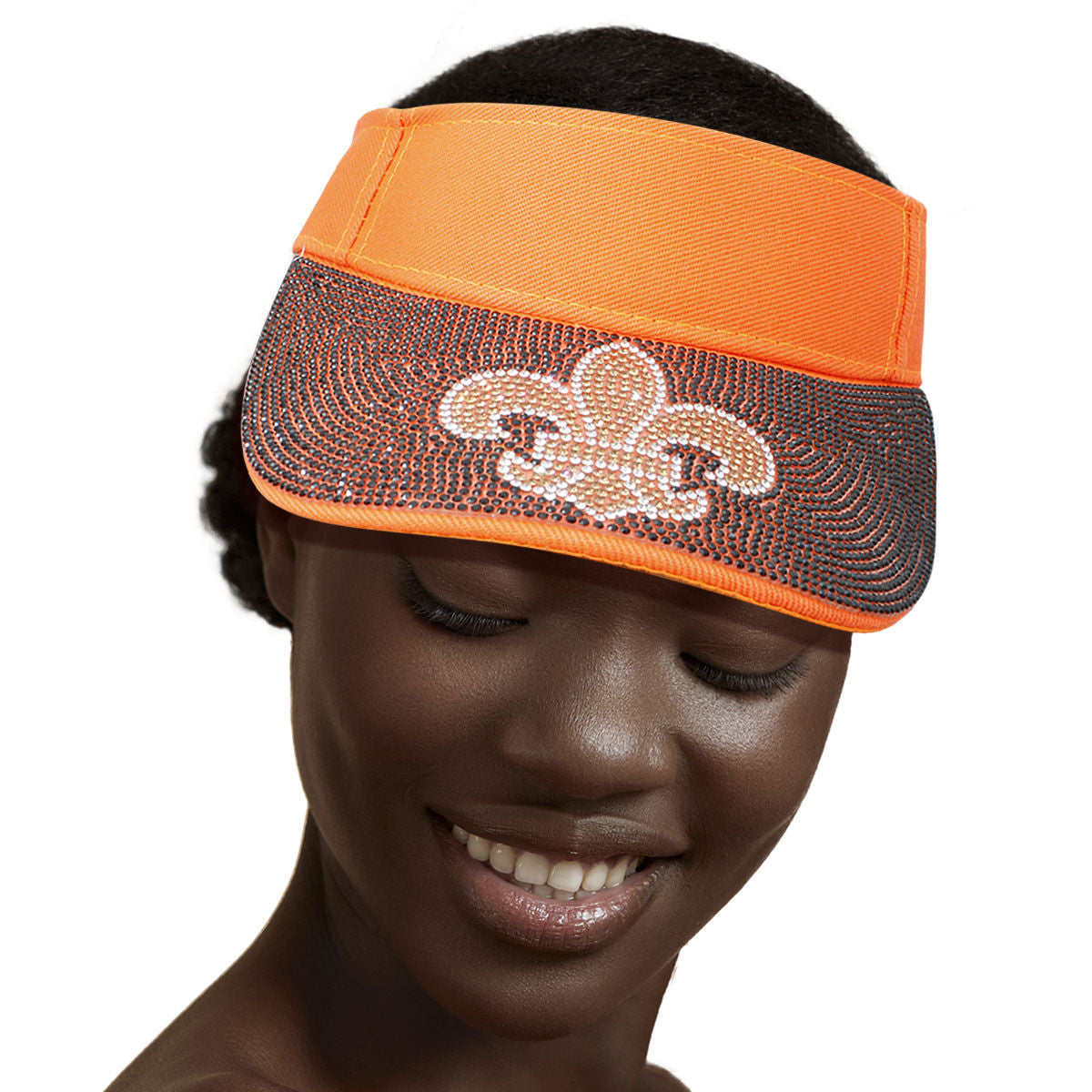 Orange Fleur de Lis Rhinestone Visor