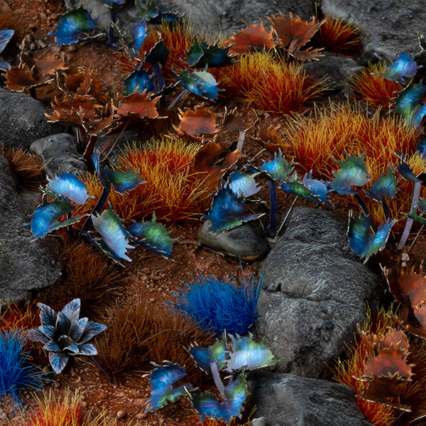 Colorful miniature landscape with plants on a rocky ground