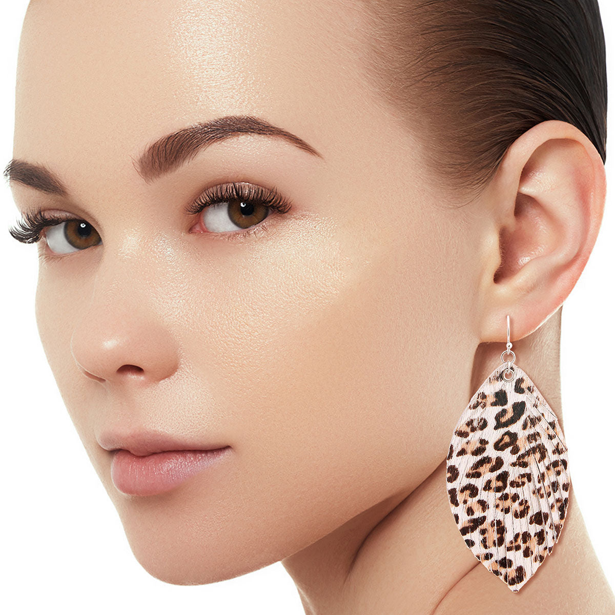 Genuine Leather White Leopard Earrings