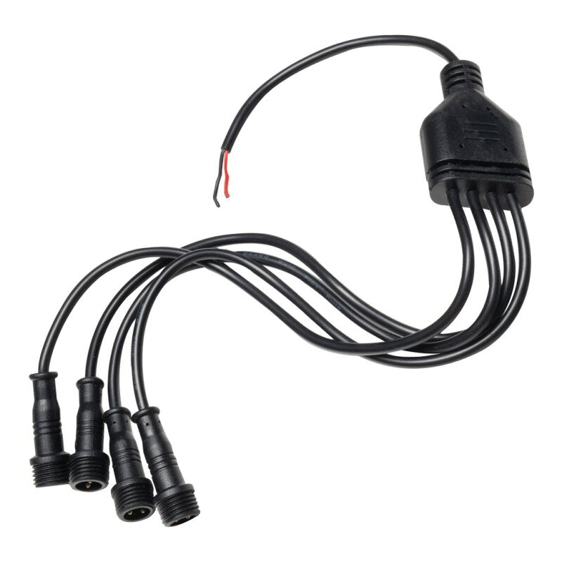Black wiring harness with multiple connectors on a white background