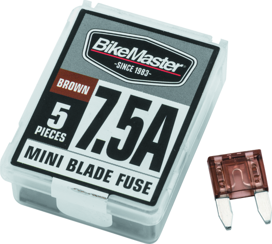 BikeMaster mini blade fuse packaging with a fuse displayed on a white background