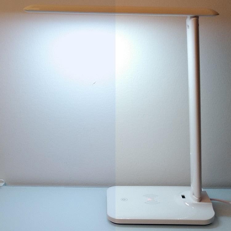 10W LED Desk Lamp with phone Wireless Charger, USB Charging Port, Dimmable Eye-Caring Office Lamp for Work,  Folding Design Decorative Table Lamp Cute Study Lamps for Bedroom Décor