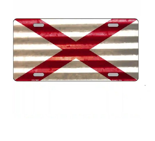License plate with alabama flag on a corrugated white background