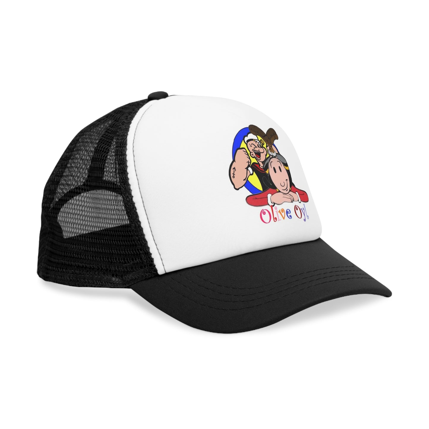 Side View Olive Oyl Popeye Mesh Polyester Ball Cap Black