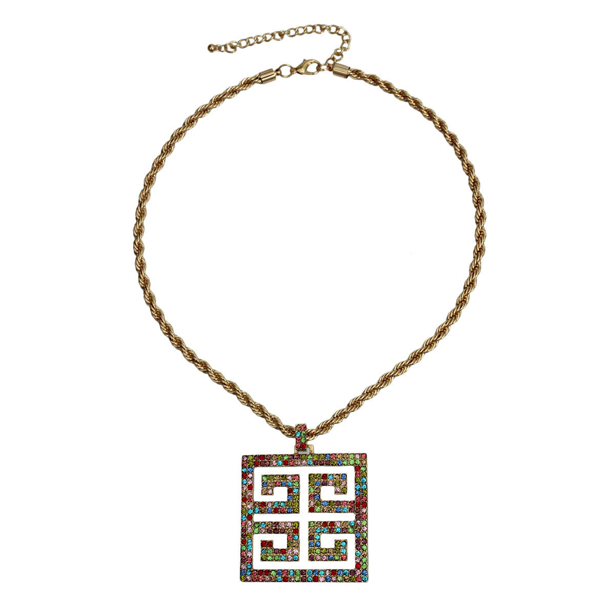 Multi Color Greek Key Pendant Necklace