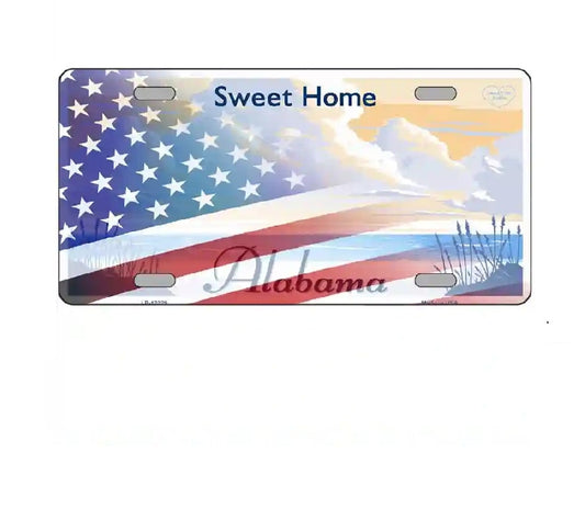 Sweet Home Alabama with American Flag License Plate