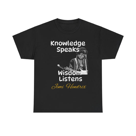 Jimi Hendrix Knowledge Speaks Unisex Heavy Cotton Tee in Black