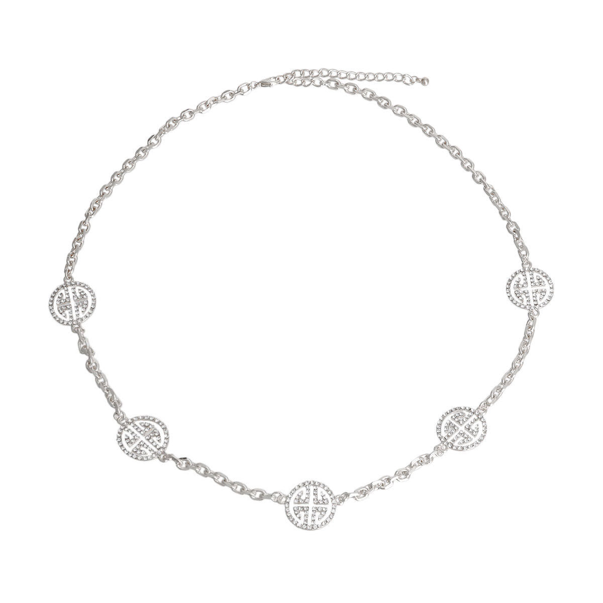 Silver Station Round Greek Key Necklace