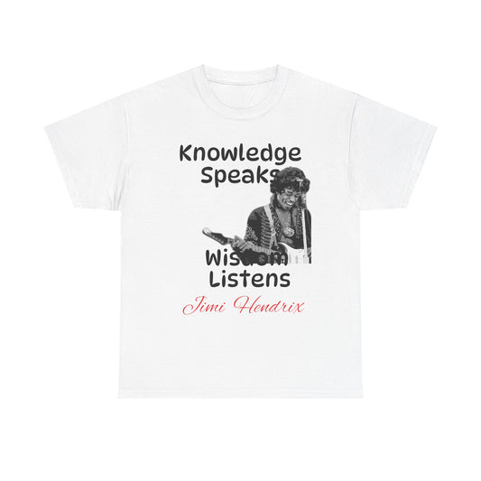 Jimi Hendrix Knowledge Speaks Unisex Heavy Cotton Tee in White