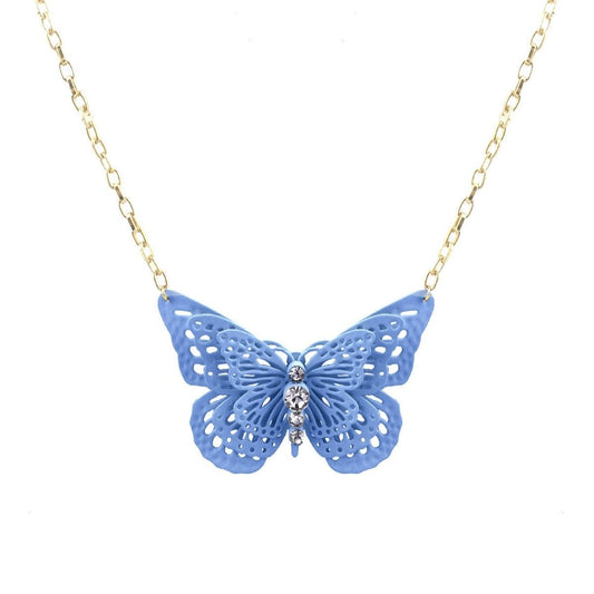 Blue 3D Butterfly Pendant Necklace