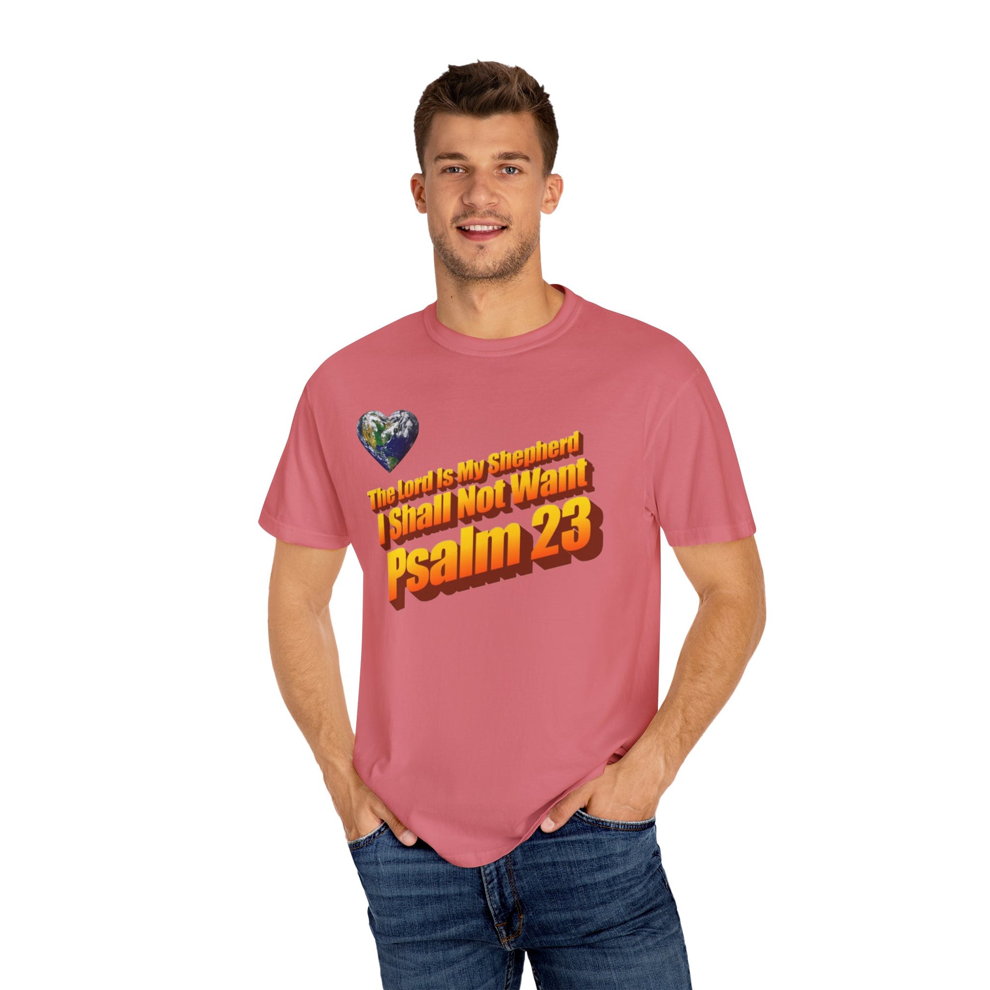 23rd Psalm Faith-Inspired Unisex T-Shirt  Religious Casual Style Male Model