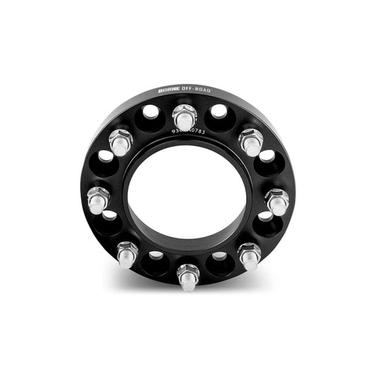 Black wheel spacer with brand name on a white background