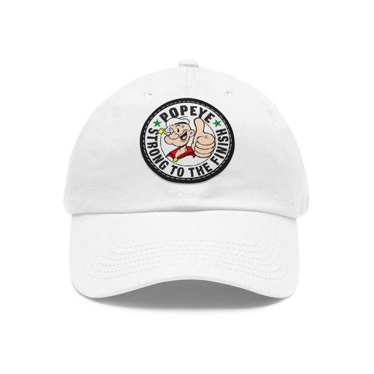 Popeye Hat 'Strong To The Finish"  Leather Patch Ball Cap in White