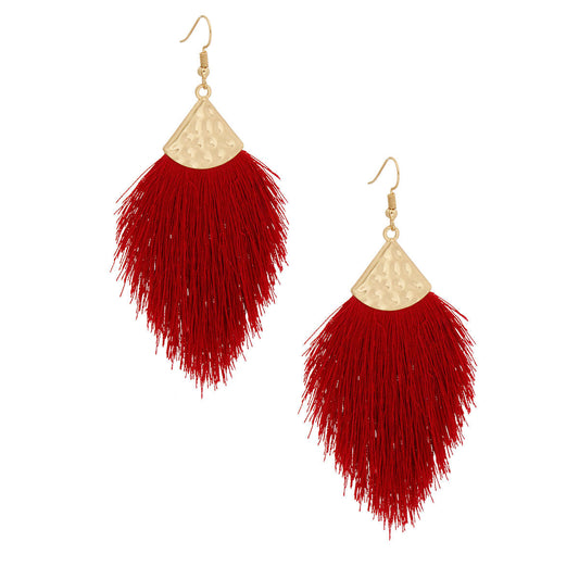 Burgundy Silk Tassel Fish Hook Earrings