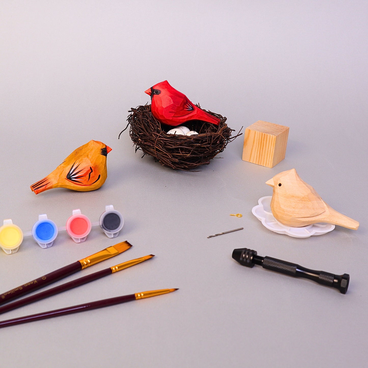 Hand-Carved Cardinal Bird DIY Painting Kit – Nature-Inspired Decor & Gifts
