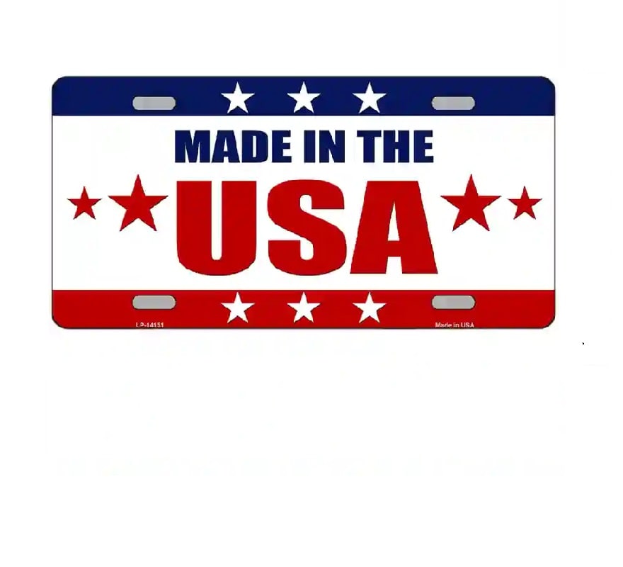 Made In The USA Stars and Stripes Metal Novelty License Plate