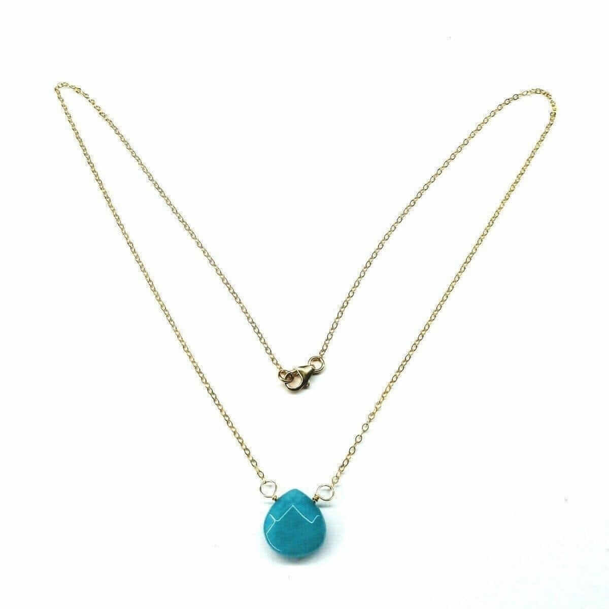 Necklace with a green blue pendant on a white background