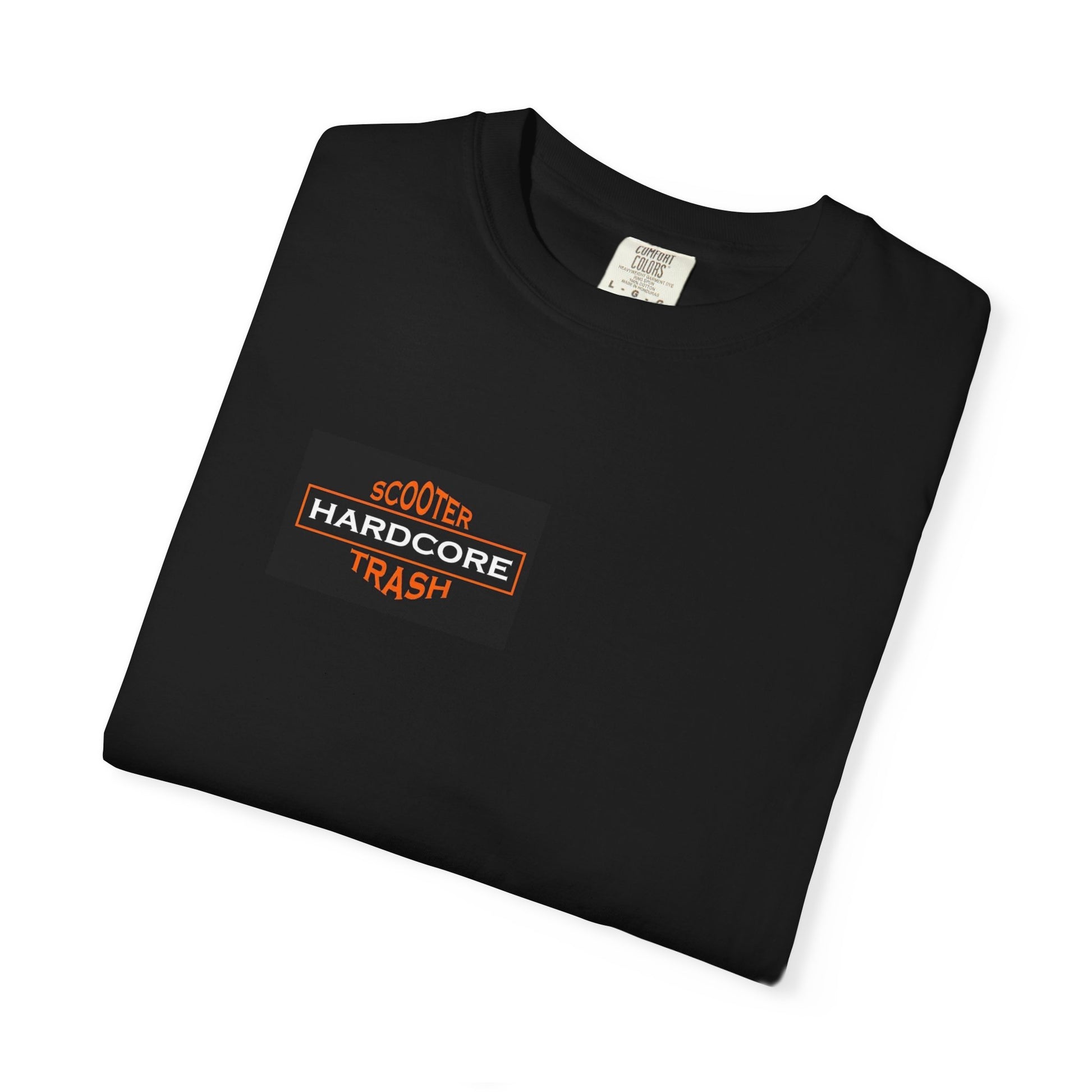 Hardcore Scooter Trash Unisex Garment-Dyed  Black T-Shirt Folded