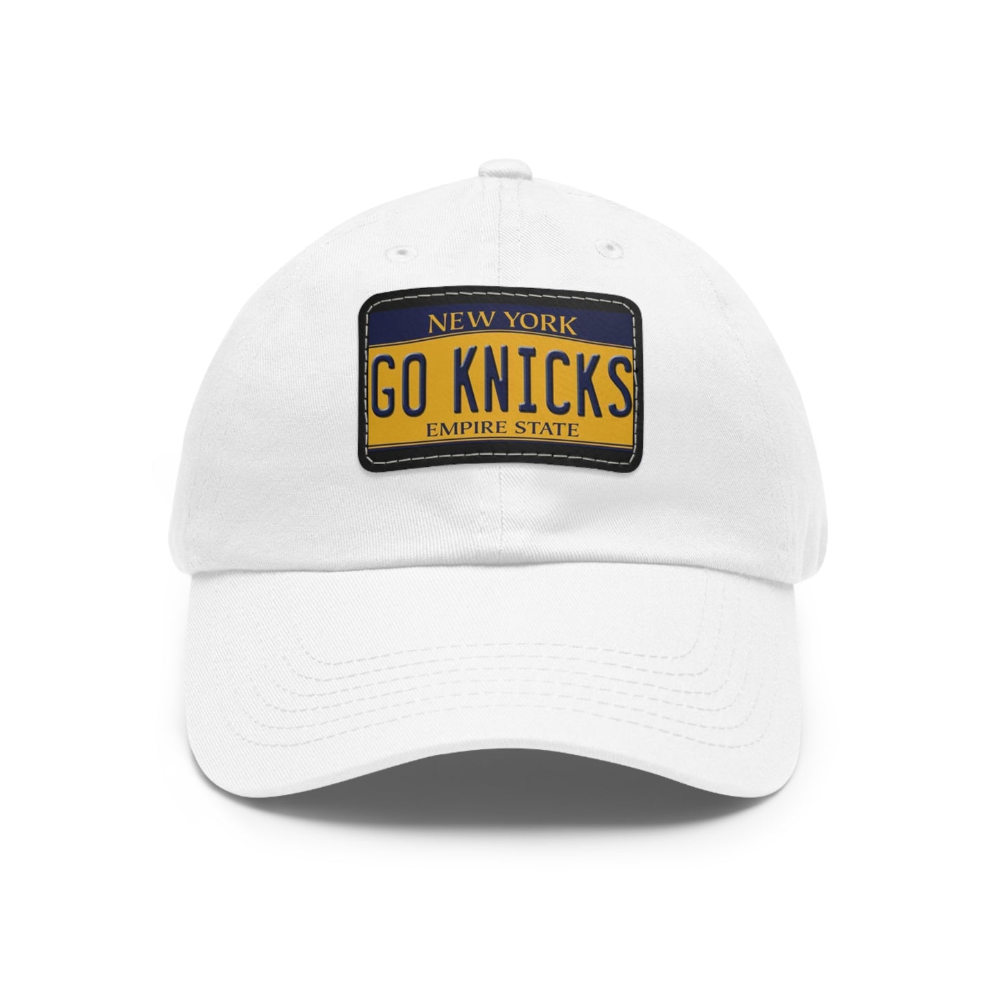 White Go Knicks Hat with Leather Patch 