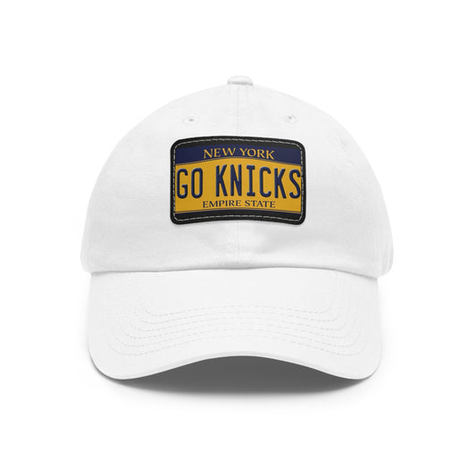 White Go Knicks Hat with Leather Patch 