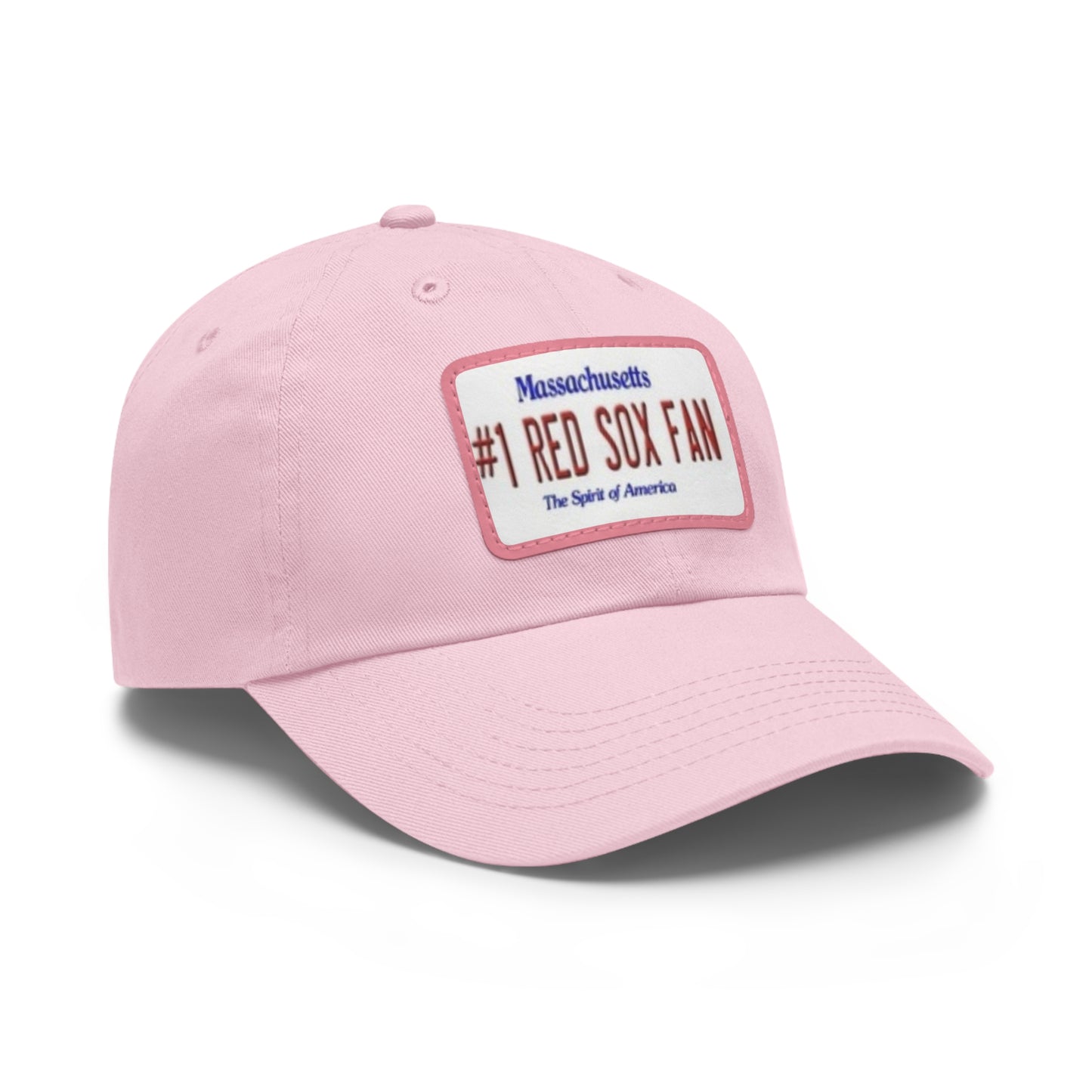 Side View Pink #1 Red Sox Fan Baseball Cap with Rectangular Leather Patch