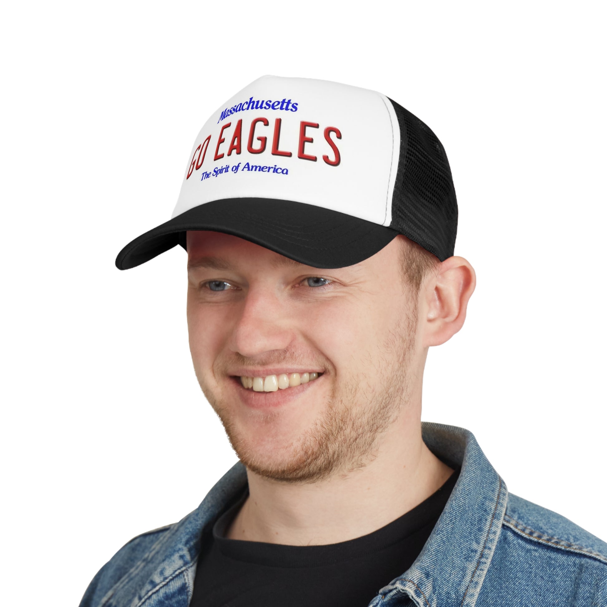 Model Wearing Go Eagles Massachusetts Mesh Cap