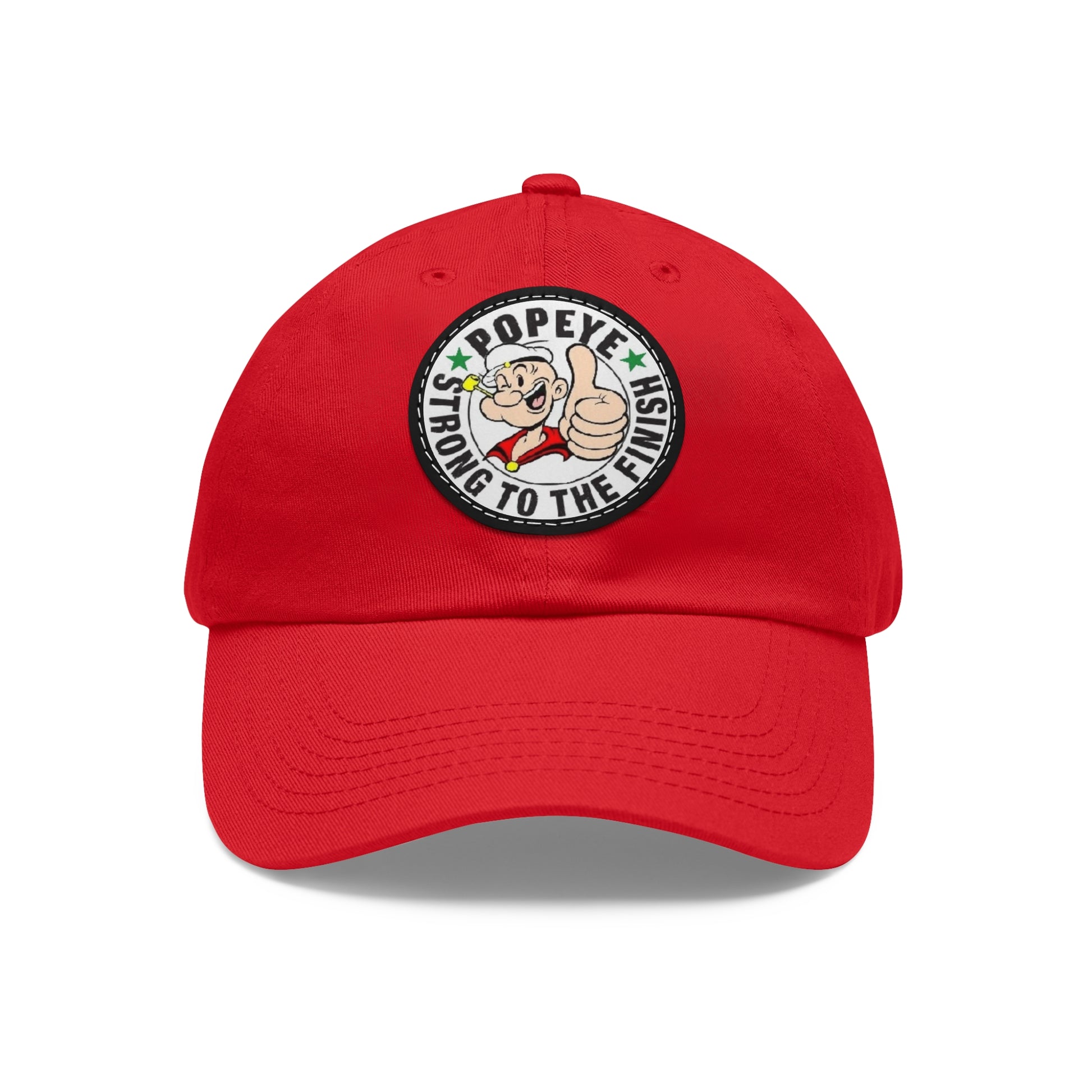 Popeye Hat 'Strong To The Finish"  Leather Patch Ball Cap in Red