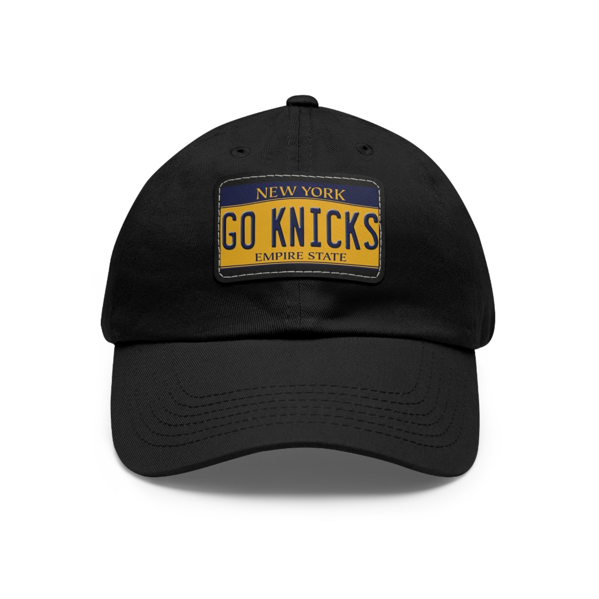 Black Go Knicks Hat with Leather Patch 