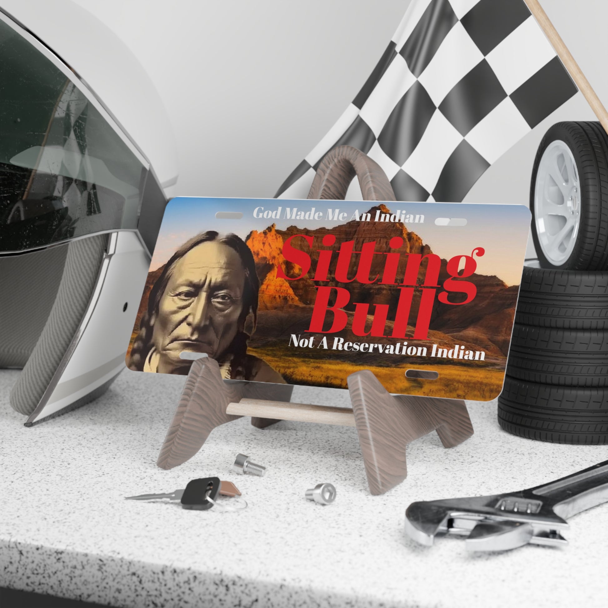 Sitting Bull Vanity License Plate On Display