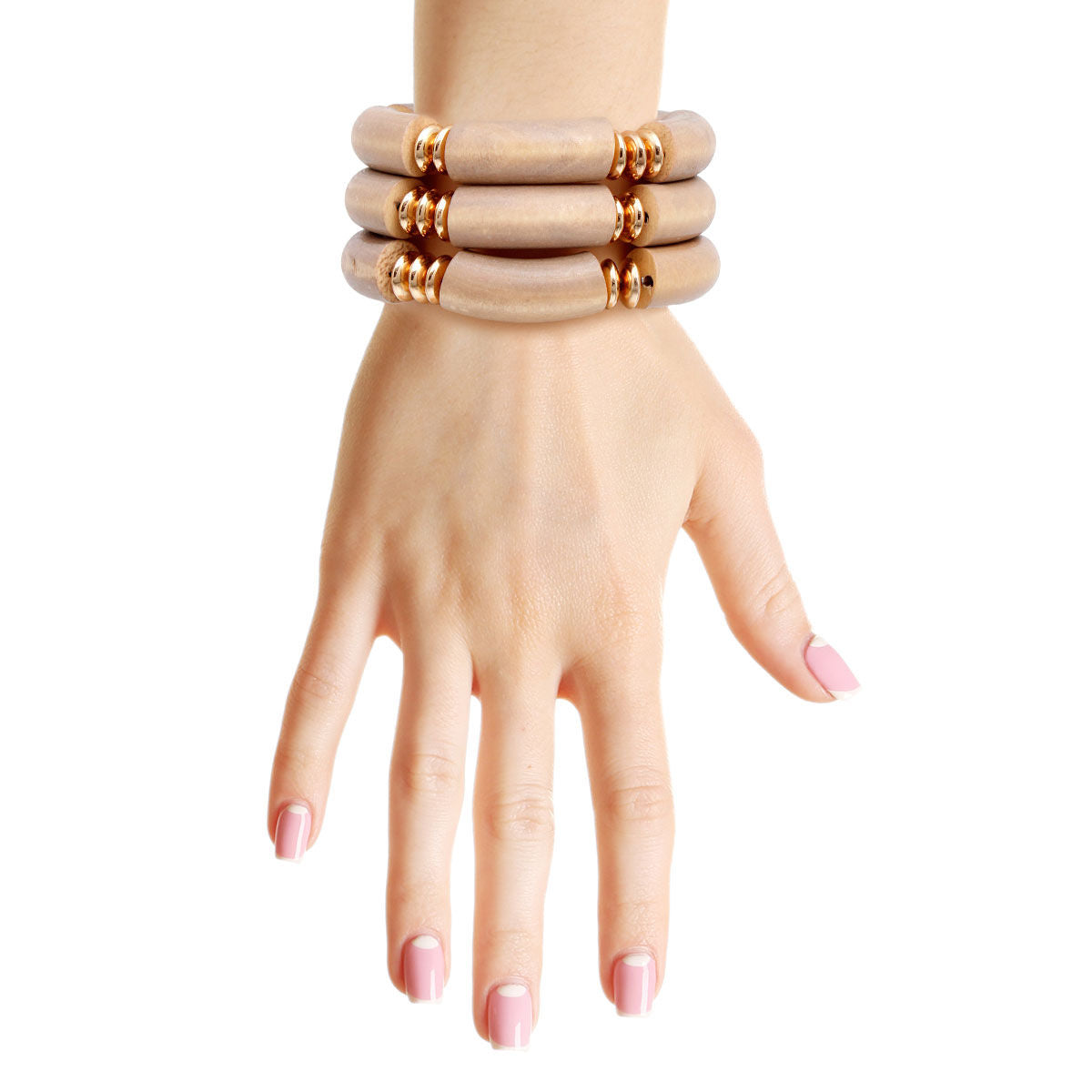 Brown Wood Tube Stretch Bangle Set