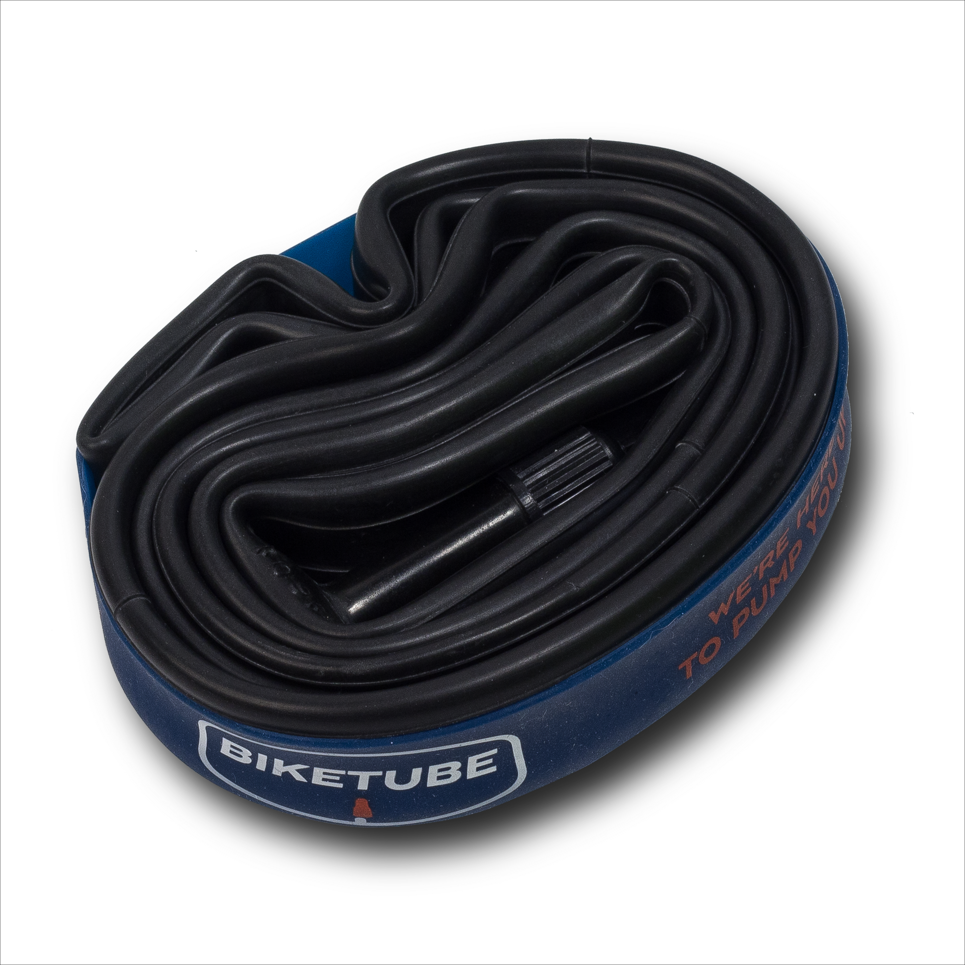 Bicycle inner tube with valve on a white background