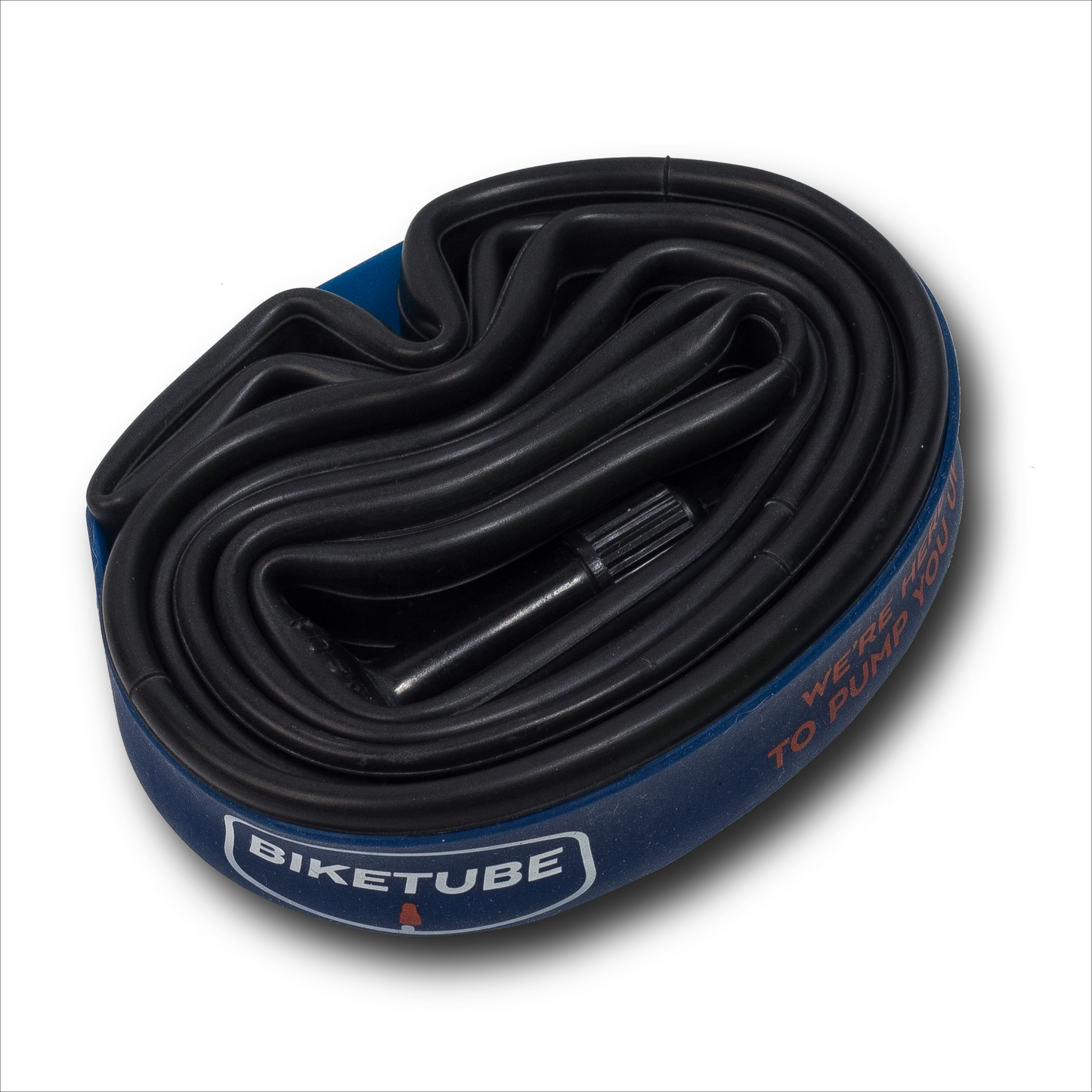 Bicycle inner tube with valve on a white background