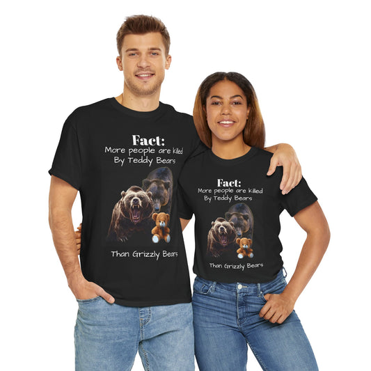 Couple Modeling Teddy Bear Vs. Grizzly Bear Fun Fact Unisex Heavy Cotton Tee