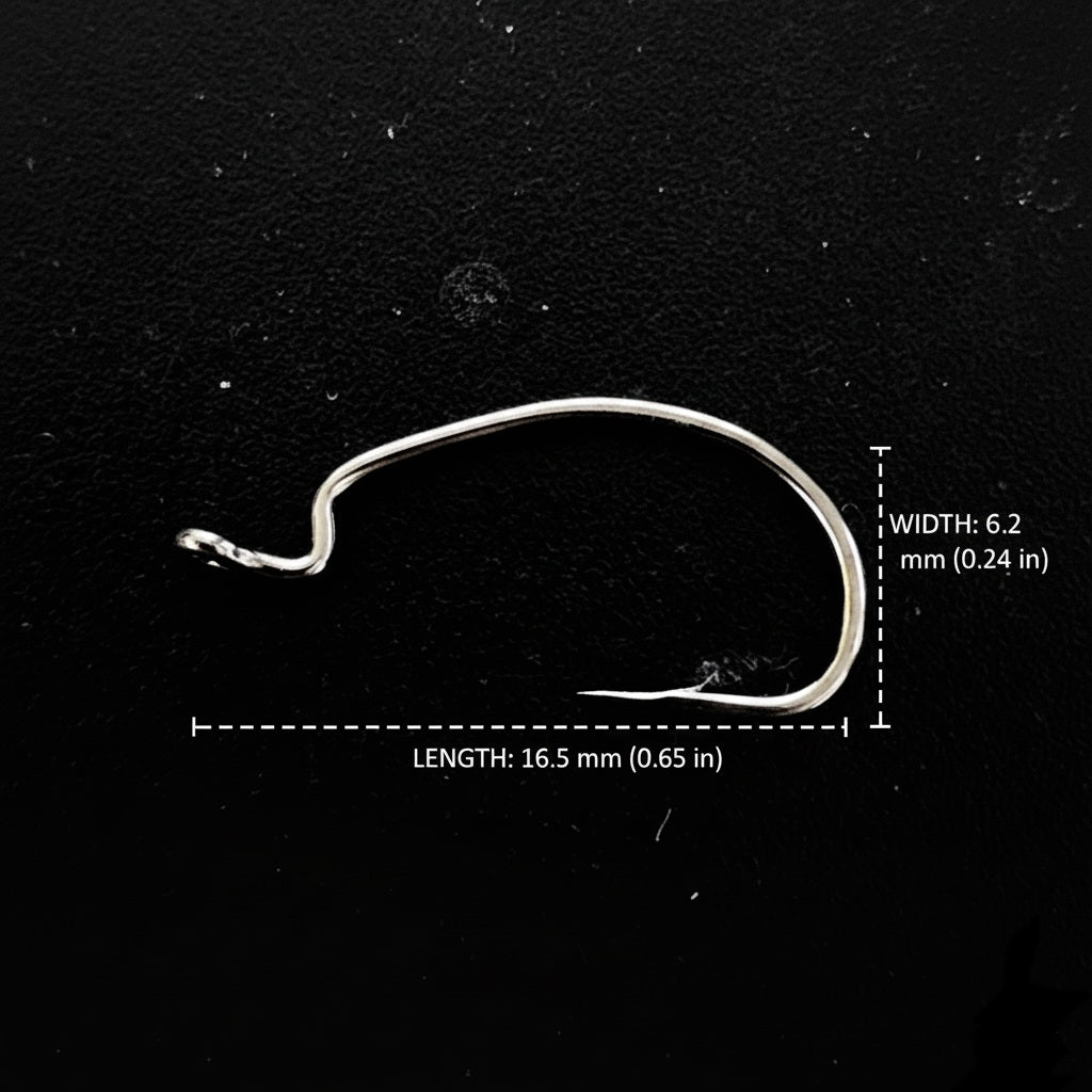 Fishing hook with measurements on a black background