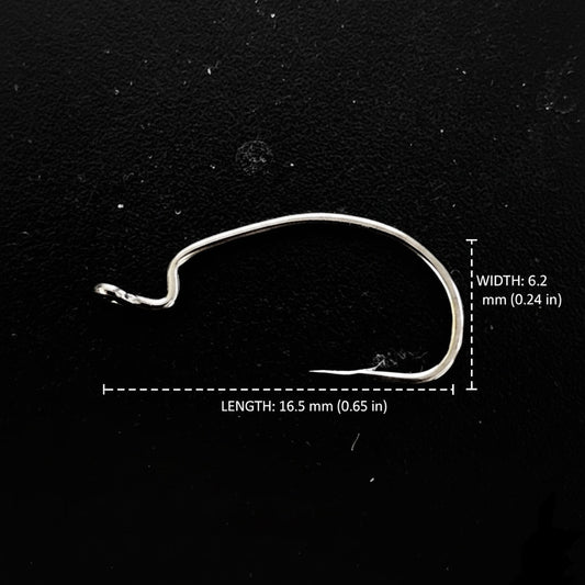 Fishing hook with measurements on a black background