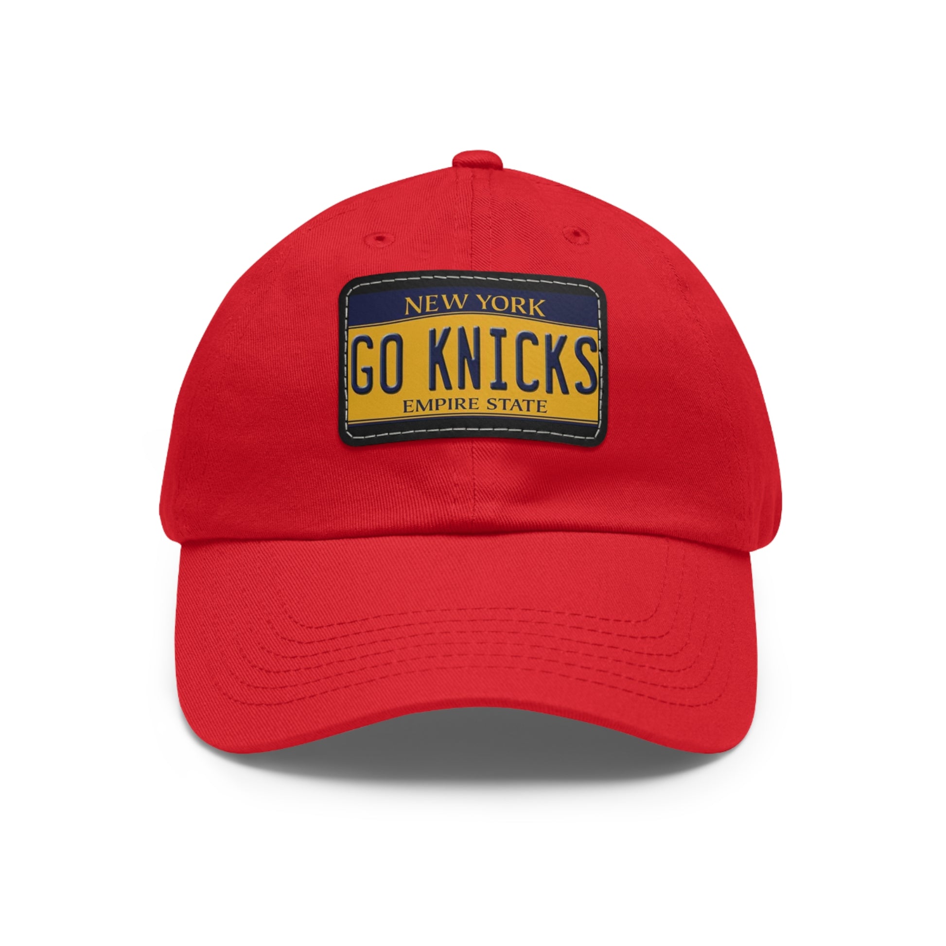 Red Go Knicks Hat with Leather Patch 