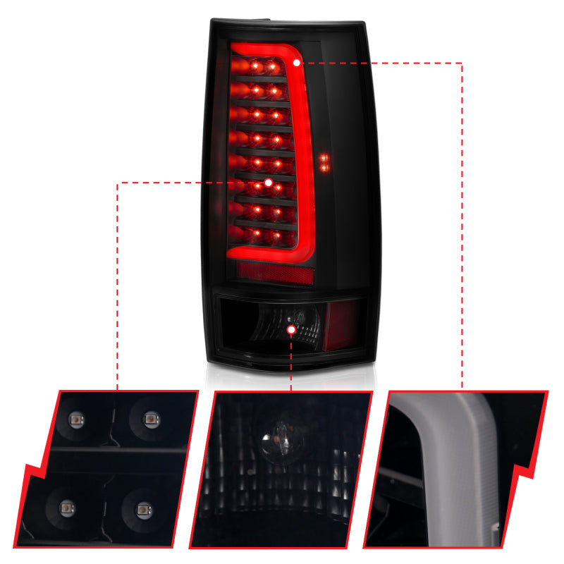Chevy Tahoe tail light assembly with red and black design on a white background