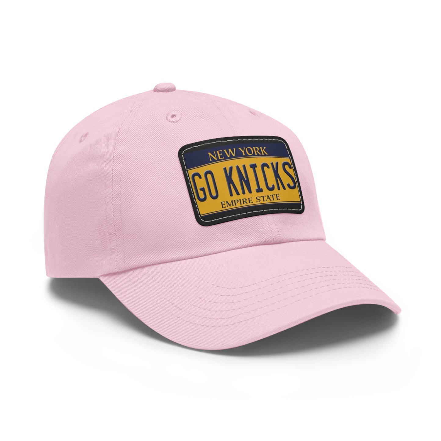 Side View Pink Go Knicks Hat with Leather Patch 