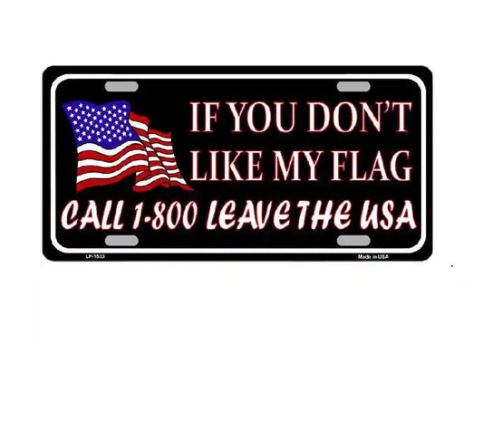 License plate with American flag and text on a white background