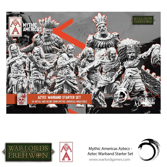 Box for Mythic Americas Aztecs Aztec Warband Starter Set with figures on a black background