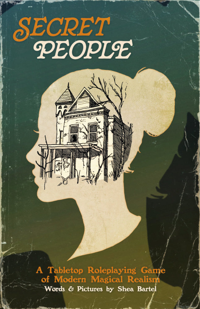 Book cover of 'Secret People' with a silhouette of a person and a treehouse illustration.